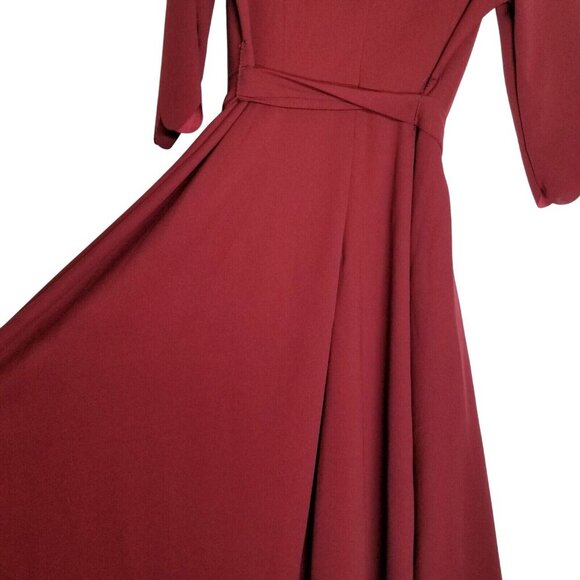Womens Burgundy Scalloped Neck Long Sleeve Dress Size L Polyester Blend Workwear - Picture 12 of 12